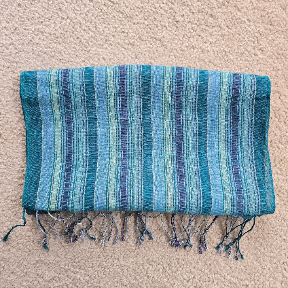 NWT Eddie Bauer 100% Linen Scarf Blue Green